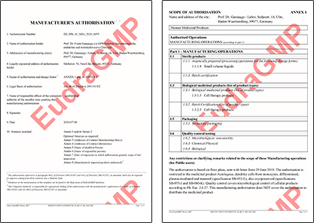 歐盟EMA核準的藥品生產批件內附帶藥品許可證